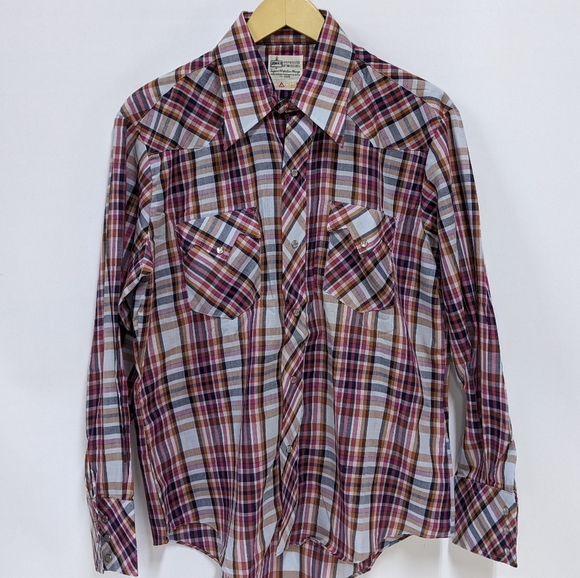 Plaid Wester Pearl Button Down, K- Mart, Vintage, Medium - Picture 9 of 16
